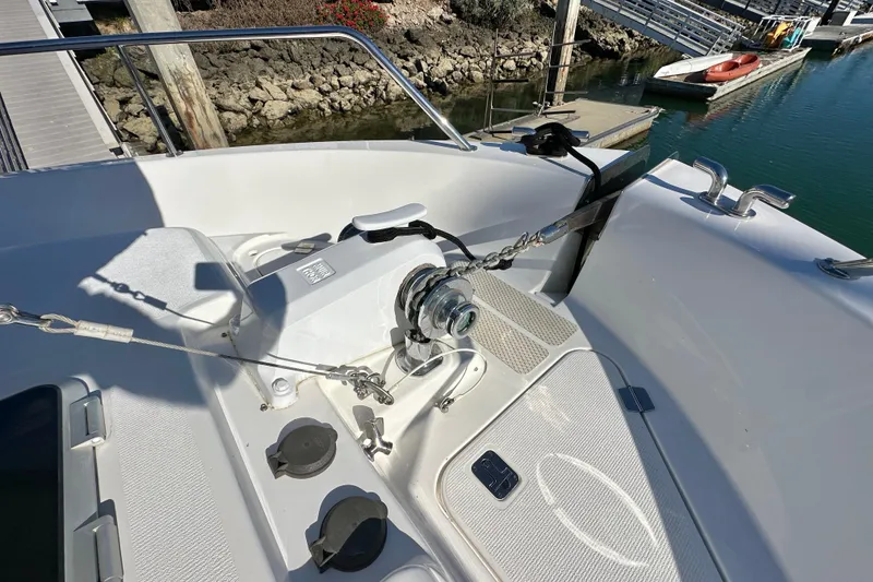 Slide: The Image of Bow of 2007 Maritimo 52 yacht with anchor winch and mooring equipment. - 51