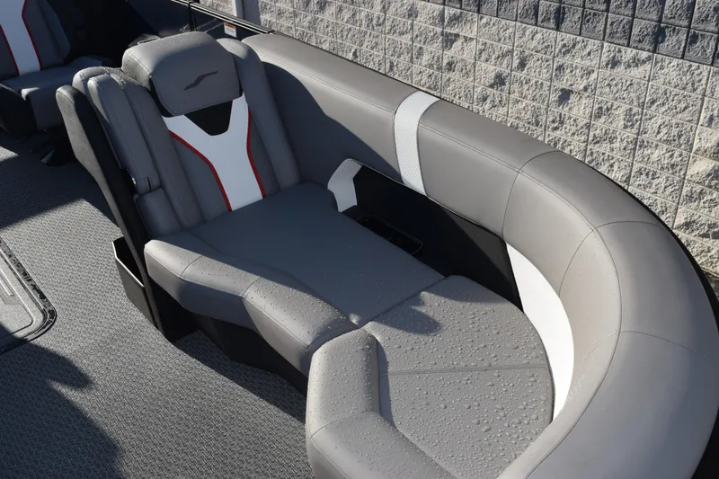 Slide: The Image of Luxurious seating in 2026 Evotti 723QL boat, featuring sleek gray upholstery. - 7