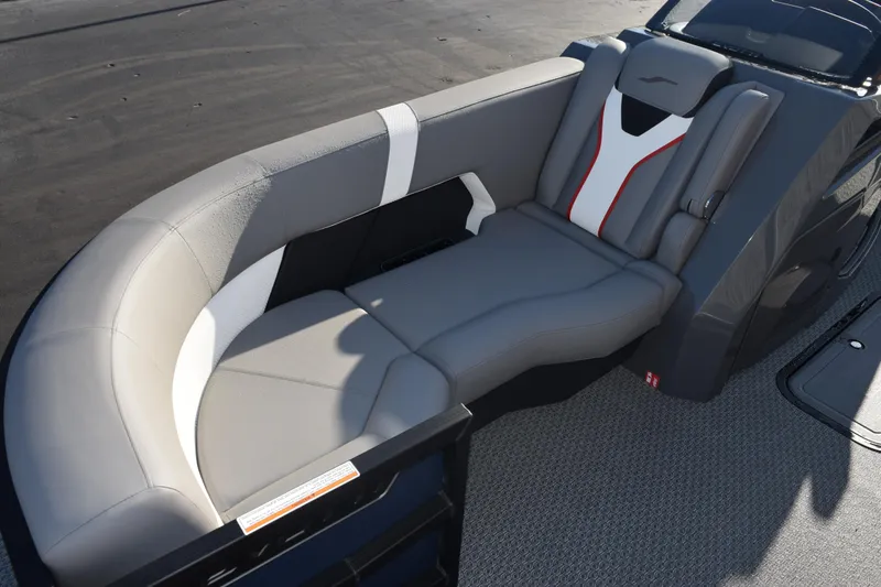 Slide: The Image of Luxurious seating on 2026 Evotti 723QL boat, featuring sleek gray upholstery and modern design. - 8