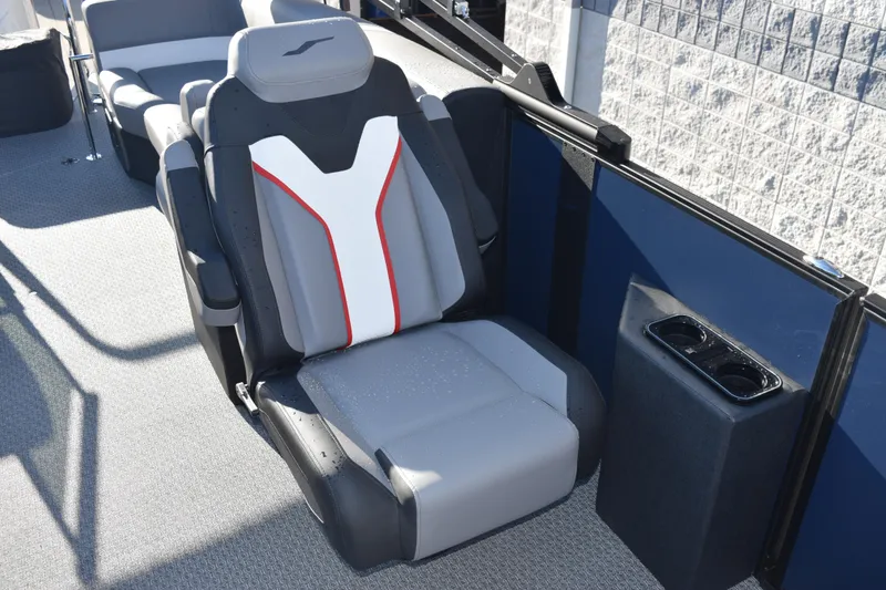 Slide: The Image of Luxury seating on 2026 Evotti 723QL boat with modern design and cup holders. - 9