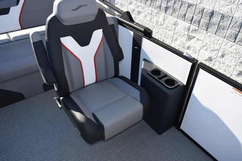 Slide: The Image of Gray and black captain's chair in 2026 Evotti 721CS boat interior. - 13