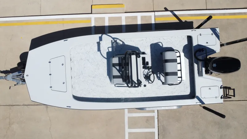 Slide: The Image of Aerial view of 2024 Majek 21RFL boat on a trailer. - 19