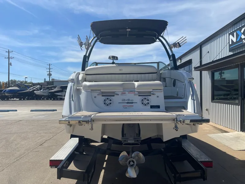 Slide: The Image of Rear view of a 2016 Cobalt 24SD boat on a trailer. - 6