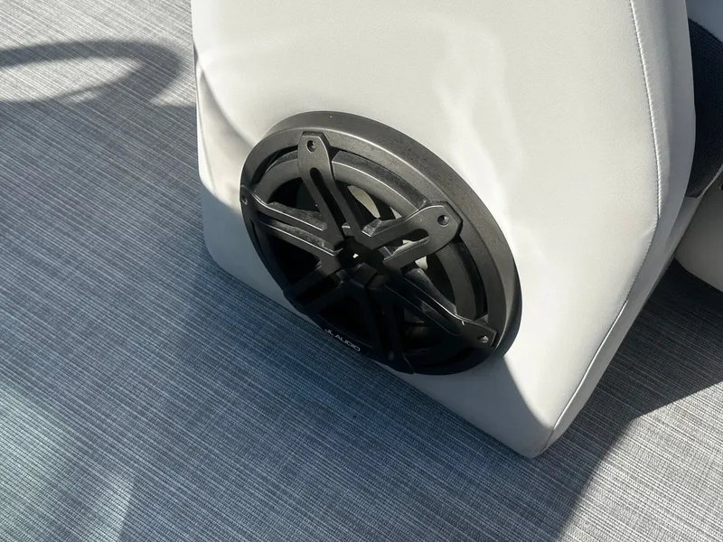 Slide: The Image of Speaker on Harris Sunliner 250 boat, 2022 model. - 19