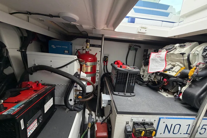 Slide: The Image of Engine room of 2025 Formula 380 Super Sport Crossover OB with batteries and equipment. - 15