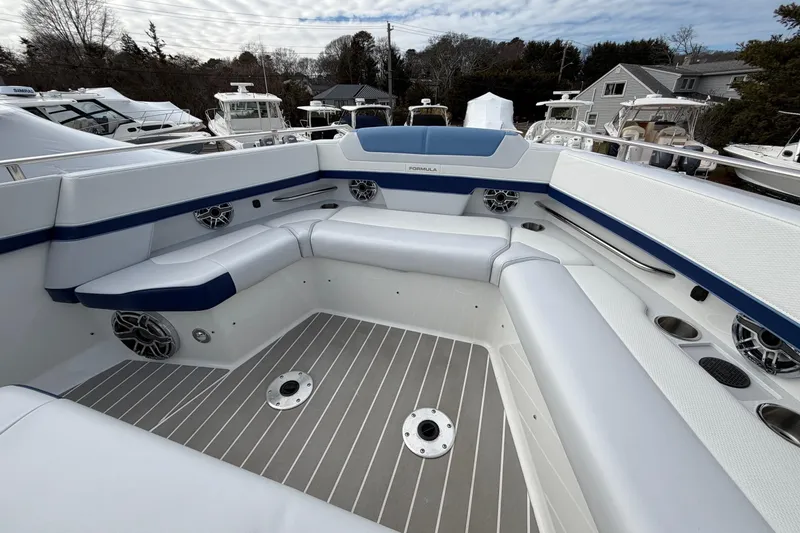 Slide: The Image of Luxurious seating area on 2025 Formula 380 Super Sport Crossover OB boat. - 46