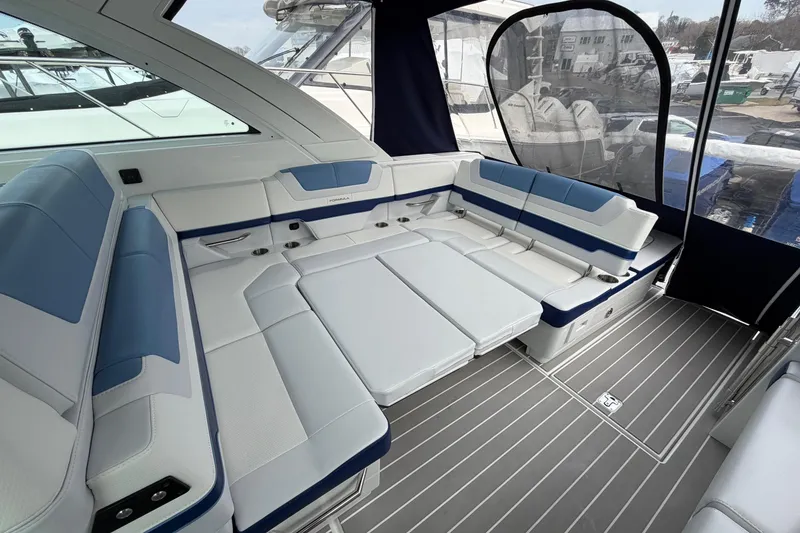 Slide: The Image of 2025 Formula 380 Super Sport Crossover OB interior with luxurious seating and modern design. - 8