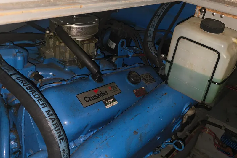 Slide: The Image of Engine compartment of a 1986 Tollycraft 34 Sundeck with Crusader Marine engine. - 65