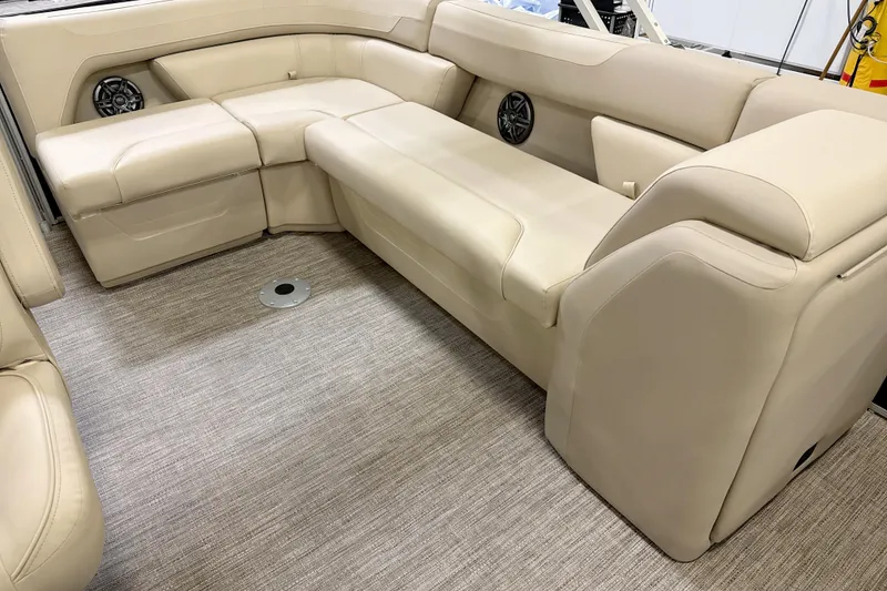 Slide: The Image of Luxurious beige seating on 2026 Godfrey Sweetwater 2086 C boat interior. - 4