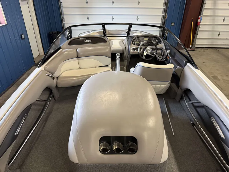 Slide: The Image of Interior of a 2007 Malibu Response LXi boat, gray upholstery. - 18