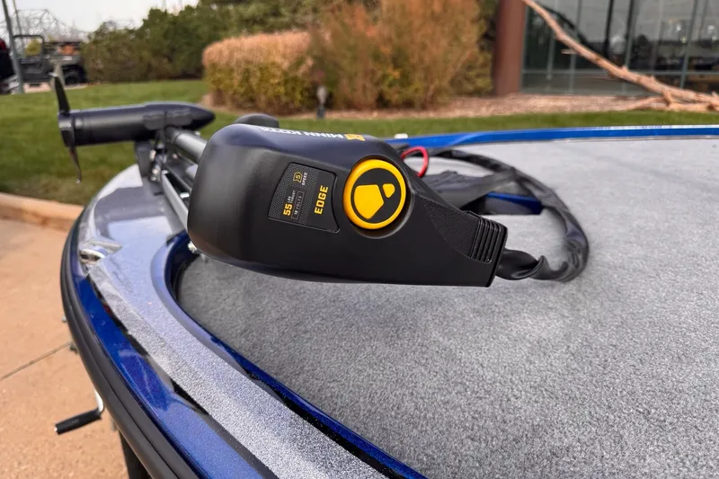 Slide: The Image of Close-up of a Nitro Z17 boat's trolling motor, model year 2026, on a gray deck. - 9