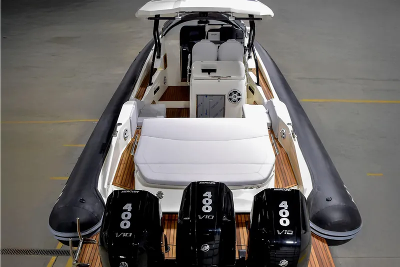 Slide: The Image of 2025 Nuova Jolly Prince 38 Sport Cabin with triple Mercury 400 engines. - 2