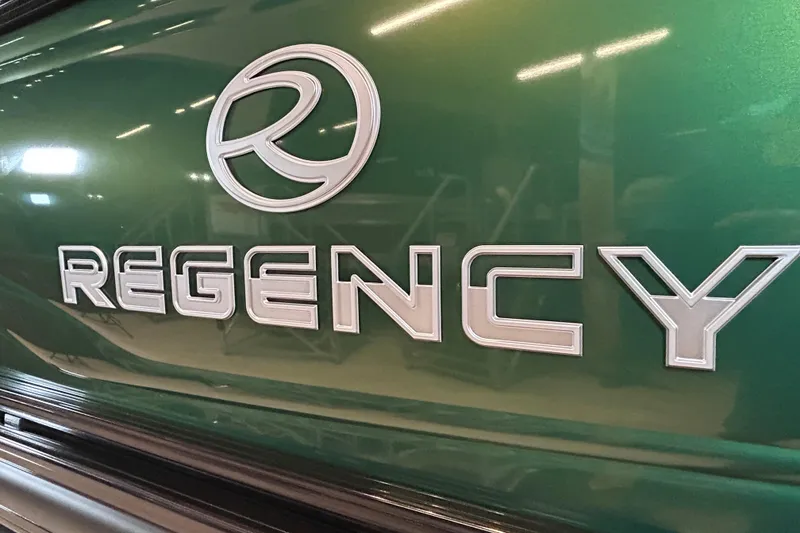 Slide: The Image of 2026 Regency 230 DL logo on green surface, showcasing sleek design. - 55