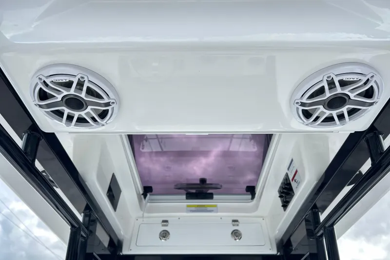 Slide: The Image of 2026 Sea Fox 282 Hybrid LT boat speakers and overhead console. - 23