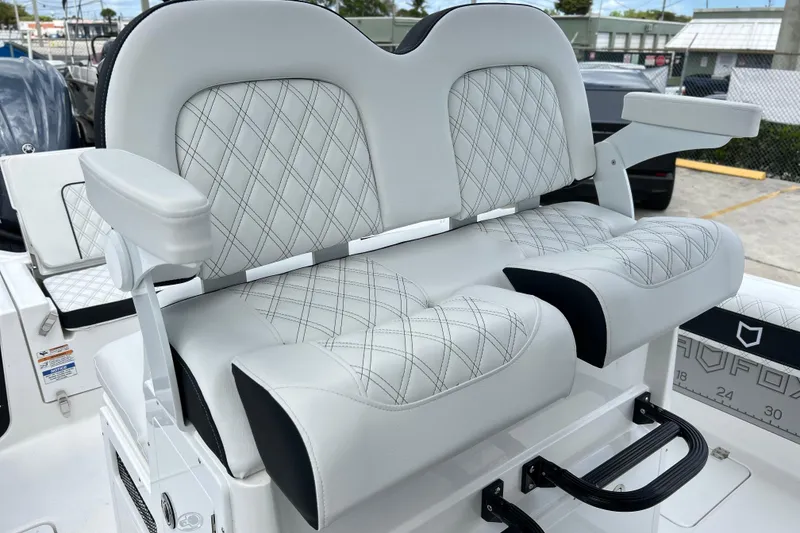 Slide: The Image of Luxurious seating on 2026 Sea Fox 282 Hybrid LT boat with diamond-stitched upholstery. - 9