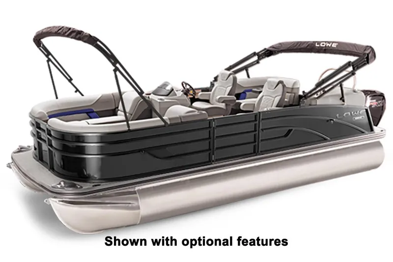 Slide: The Image of 2025 Lowe SS250WT pontoon boat with optional features, sleek design, and comfortable seating. - 7
