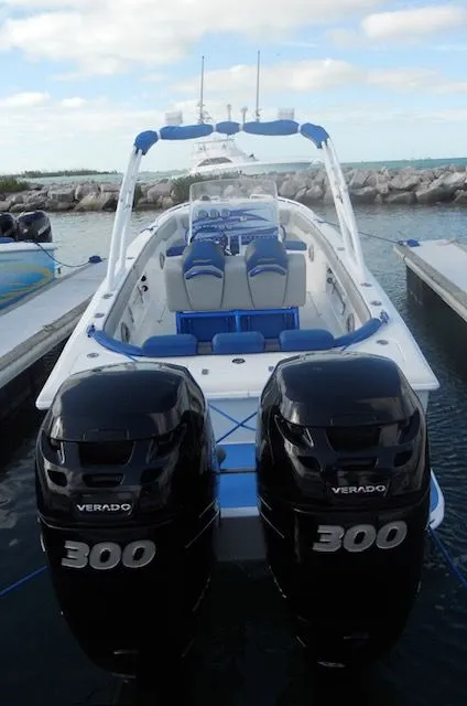 Slide: The Image of 2007 Concept 36 boat with twin Verado 300 engines docked. - 6