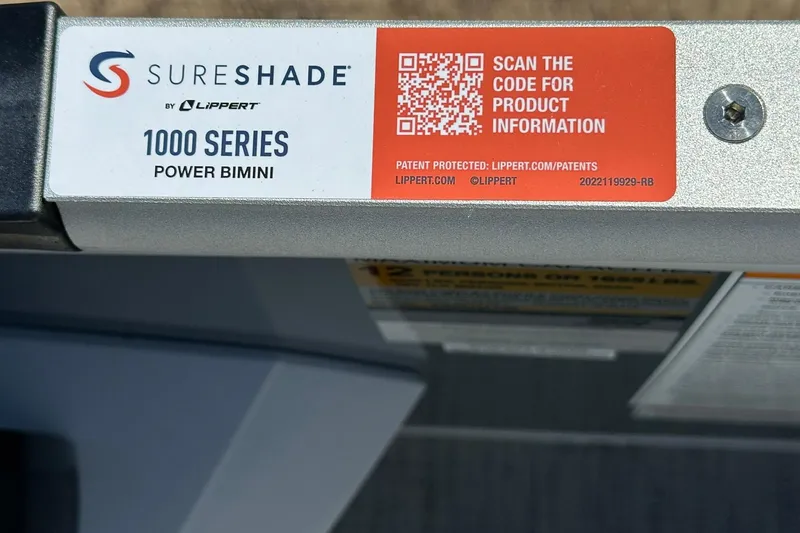 Slide: The Image of SureShade 1000 Series Power Bimini label with QR code for product information. - 21