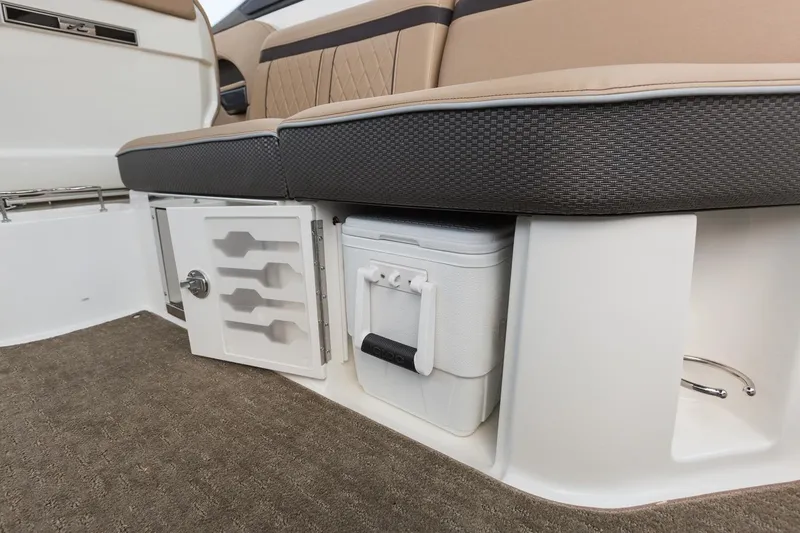 Slide: The Image of Manufacturer Provided Image: Storage compartment and cooler under seat in 2018 Sea Ray SLX 280 boat. - 11