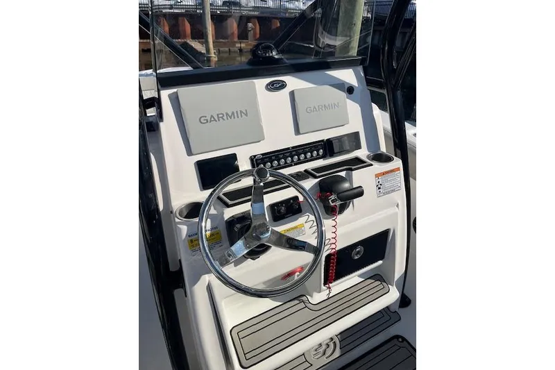 Slide: The Image of 2021 Sea Fox 228 Commander boat dashboard with Garmin navigation system. - 17