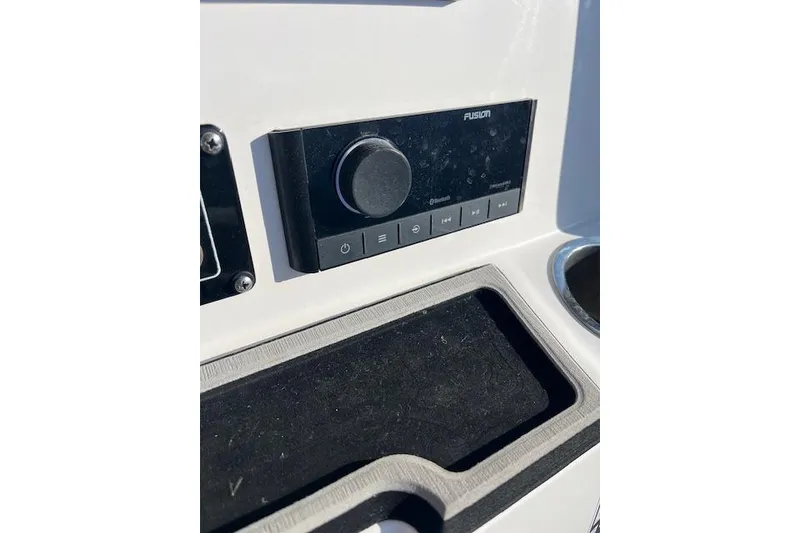 Slide: The Image of Fusion audio system on 2021 Sea Fox 228 Commander boat dashboard. - 18