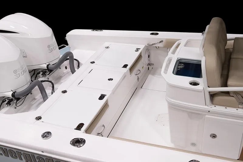 Slide: The Image of Manufacturer Provided Image: 2025 Everglades 273 Center Console boat with dual engines and seating area. - 13