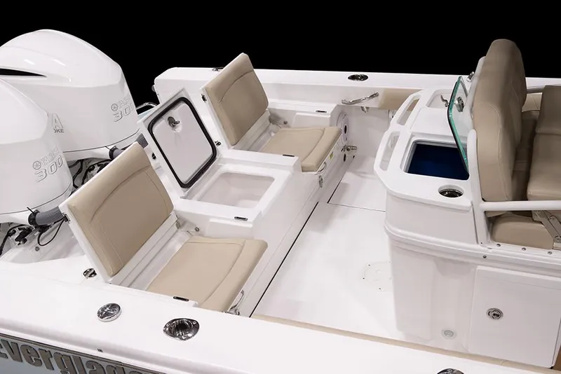 Slide: The Image of Manufacturer Provided Image: 2025 Everglades 273 Center Console boat interior with seating and storage compartments. - 14