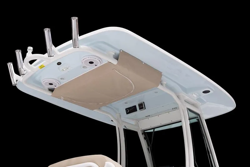 Slide: The Image of Manufacturer Provided Image: Everglades 273 Center Console 2025 boat T-top with rod holders and speakers. - 15