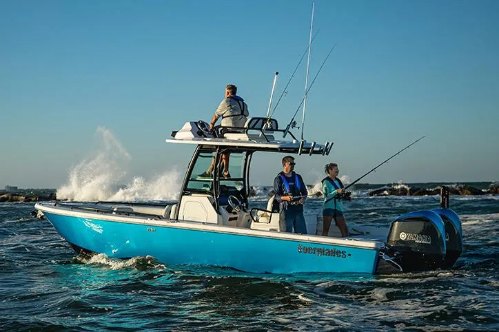 Slide: The Image of Manufacturer Provided Image: 2025 Everglades 273 Center Console boat on ocean, people fishing. - 5