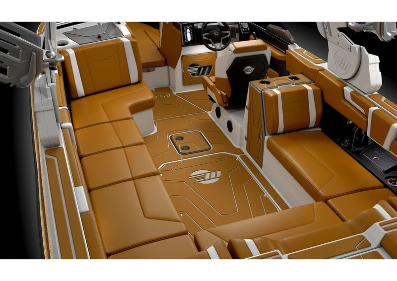 Slide: The Image of Manufacturer Provided Image: 2026 Malibu Wakesetter 25 LSV interior with luxurious brown seating and modern design. - 16