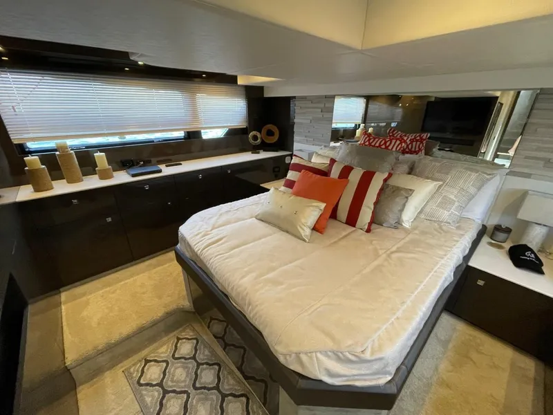 Slide: The Image of Luxurious bedroom interior of 2019 Cruisers 50 Cantius yacht with modern decor. - 19