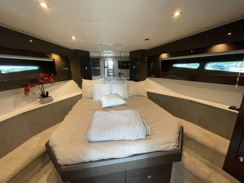 Slide: The Image of Luxurious bedroom interior of 2019 Cruisers 50 Cantius yacht with modern design. - 21