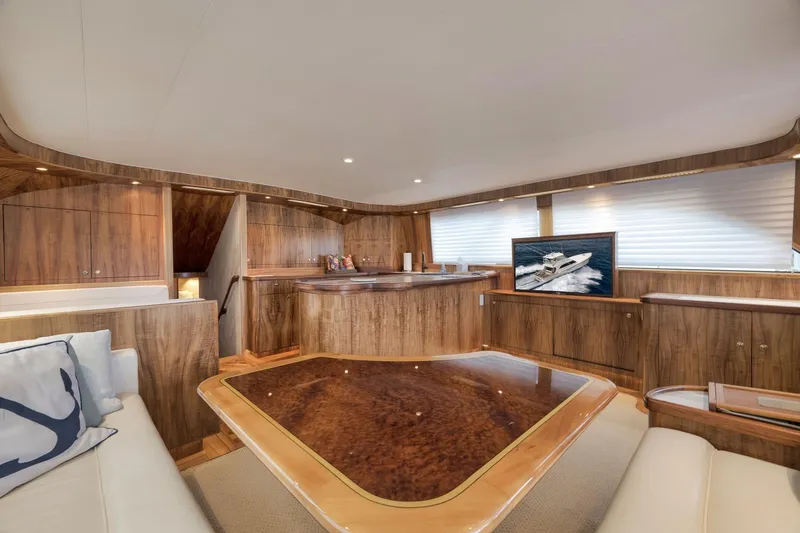 Slide: The Image of Luxurious interior of a 1999 Hines-Farley SPORTFISHERMAN yacht with elegant wood finishes. - 49