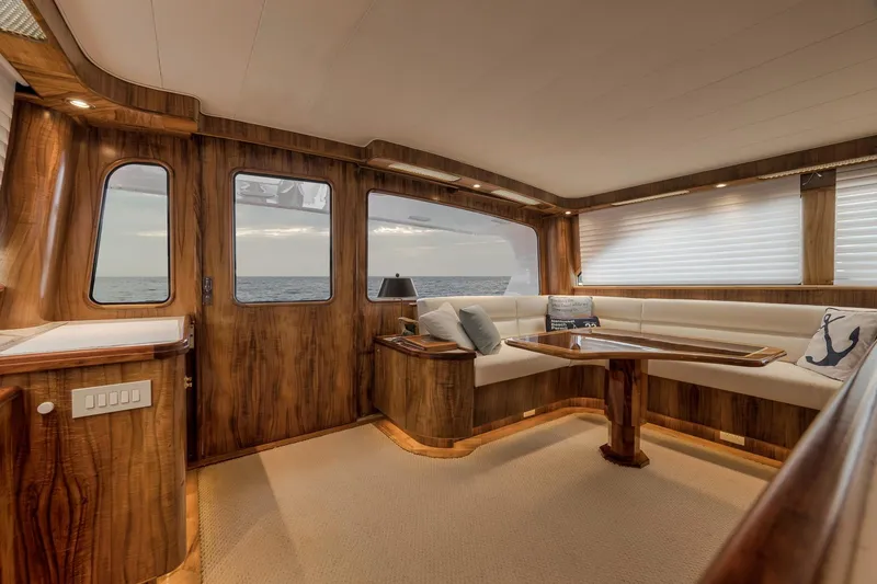 Slide: The Image of Luxurious 1999 Hines-Farley SPORTFISHERMAN yacht interior with wood finish and ocean view. - 87