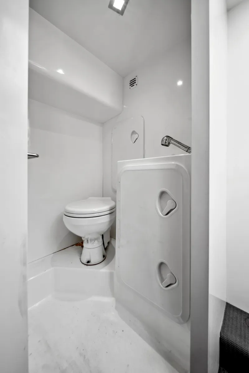 Slide: The Image of 2019 Galeon 560 Sky yacht bathroom with modern white fixtures. - 22