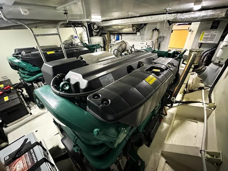 Slide: The Image of Engine room of 2019 Galeon 560 Sky yacht, featuring powerful machinery and equipment. - 30