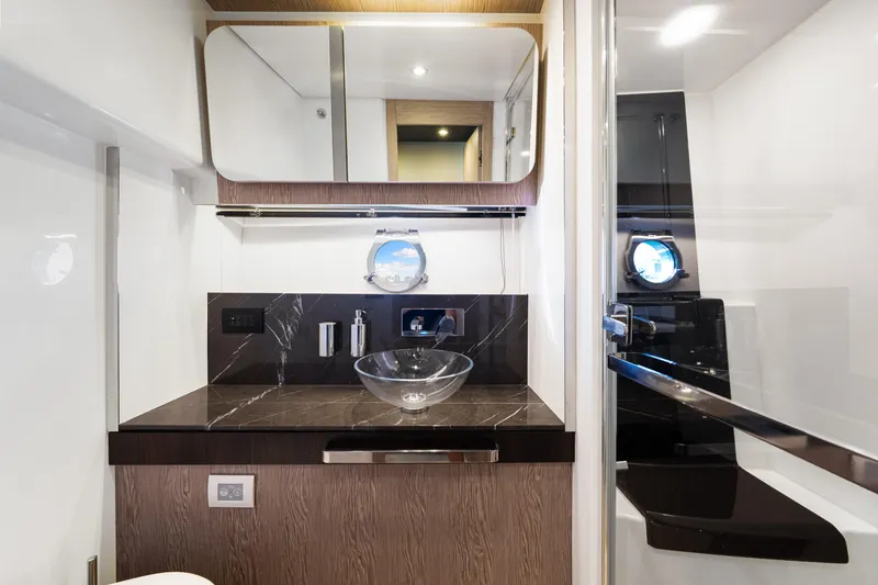 Slide: The Image of Luxurious bathroom interior of 2020 Azimut S6 yacht with modern fixtures and elegant design. - 107