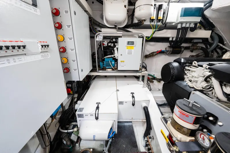 Slide: The Image of Engine room of 2020 Azimut S6 yacht, showcasing mechanical and electrical systems. - 115