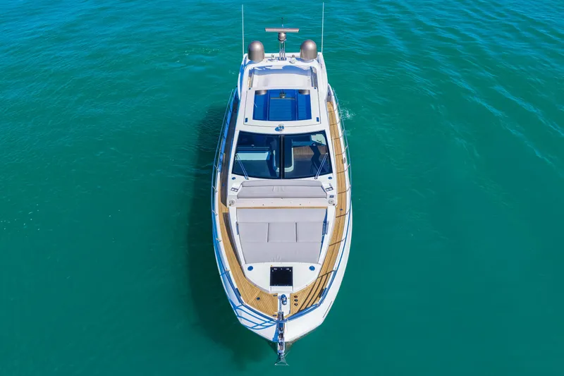 Slide: The Image of Aerial view of 2020 Azimut S6 yacht on turquoise water. - 10