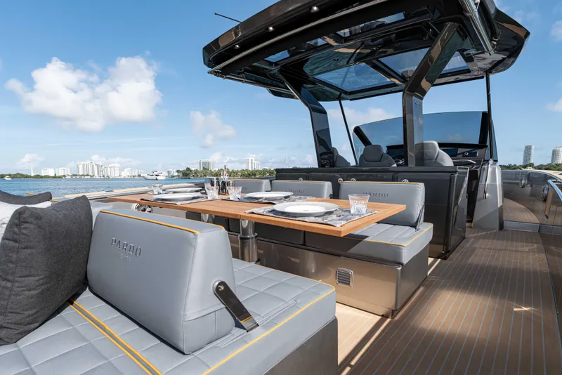 Slide: The Image of Luxurious Pardo Yachts 43 deck with dining area, 2023 model. - 10