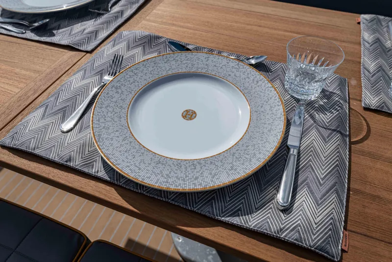 Slide: The Image of Elegant table setting on Pardo Yachts 43, 2023 model. - 11