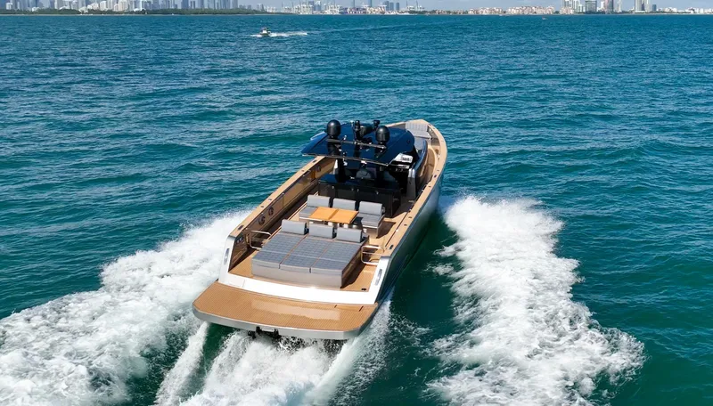 Slide: The Image of 2023 Pardo Yachts 43 cruising on open water. - 2