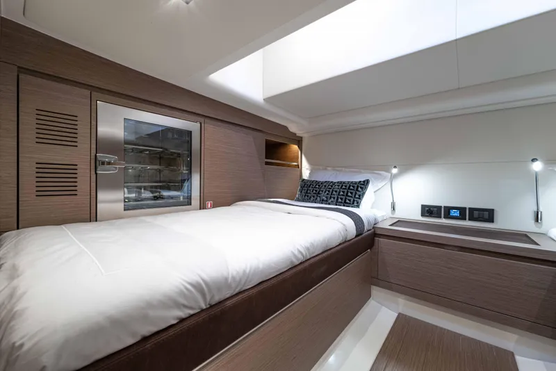Slide: The Image of Interior of Pardo Yachts 43, 2023, featuring modern bedroom design. - 28