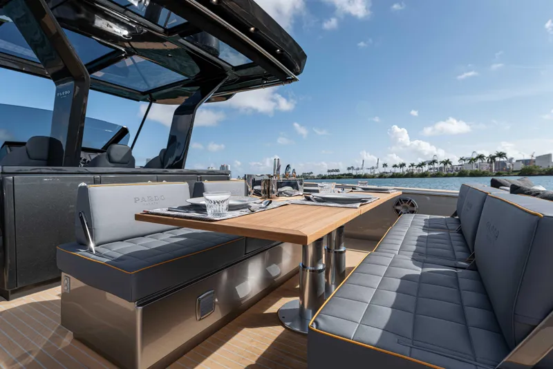 Slide: The Image of Luxurious interior of Pardo Yachts 43, 2023 model, featuring stylish seating. - 9