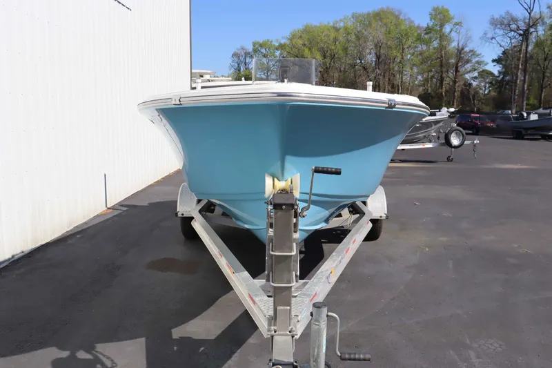 Slide: The Image of 2015 Sportsman 17 Island Reef boat on trailer, front view. - 12