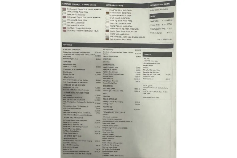 Slide: The Image of 2026 Malibu Wakesetter 24 MXZ specifications and pricing details sheet. - 8