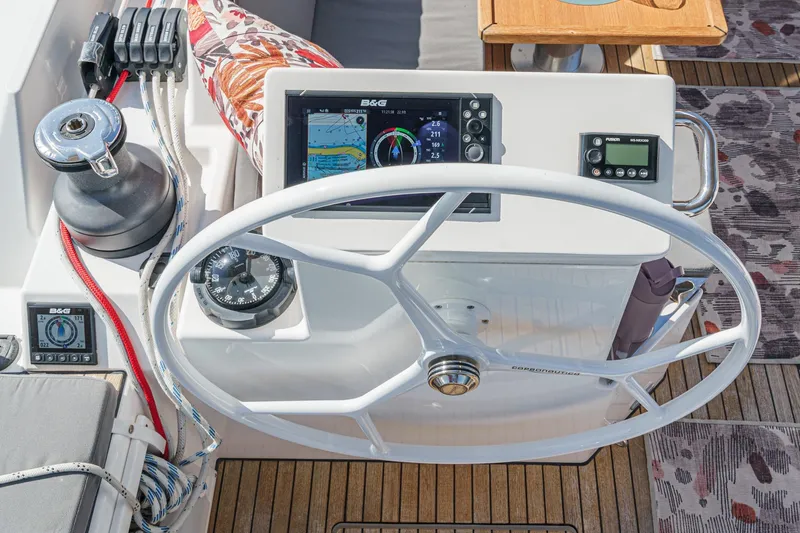 Slide: The Image of Steering wheel and navigation system of 2023 Bavaria C50 yacht cockpit. - 18