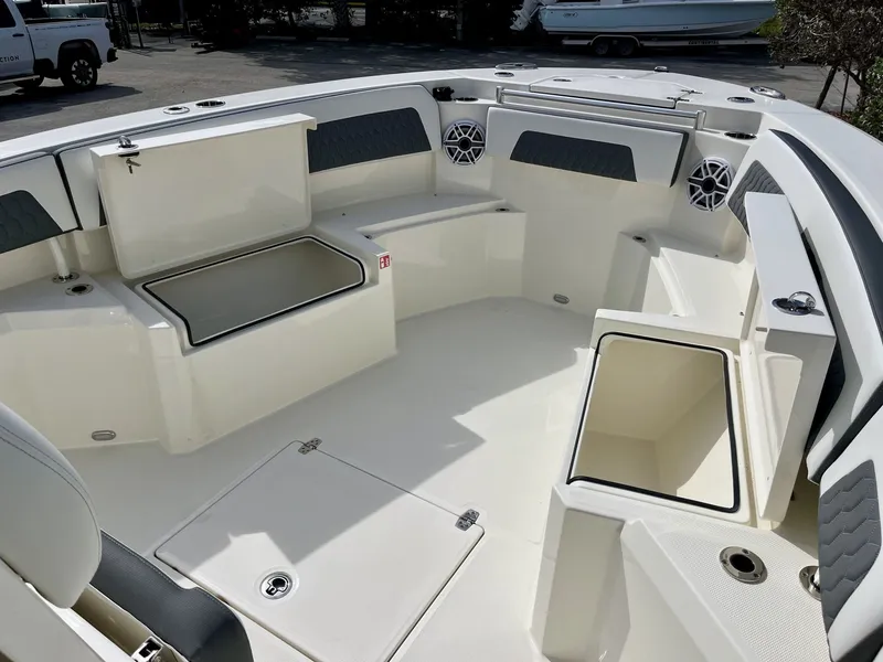 Slide: The Image of Interior view of the 2026 Cobia 285 Open Center Console boat. - 17