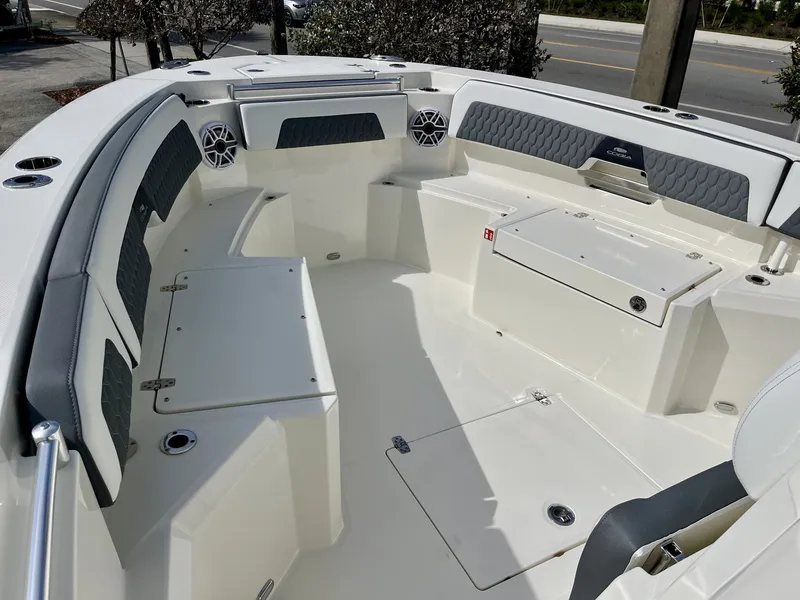 Slide: The Image of Interior view of the 2026 Cobia 285 Open Center Console boat. - 16