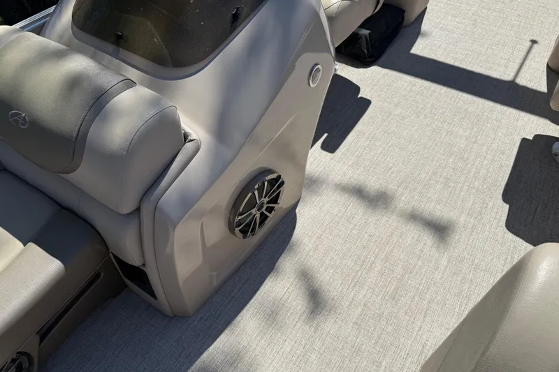 Slide: The Image of 2020 Avalon Catalina Quad Lounge interior with speaker and seating detail. - 7